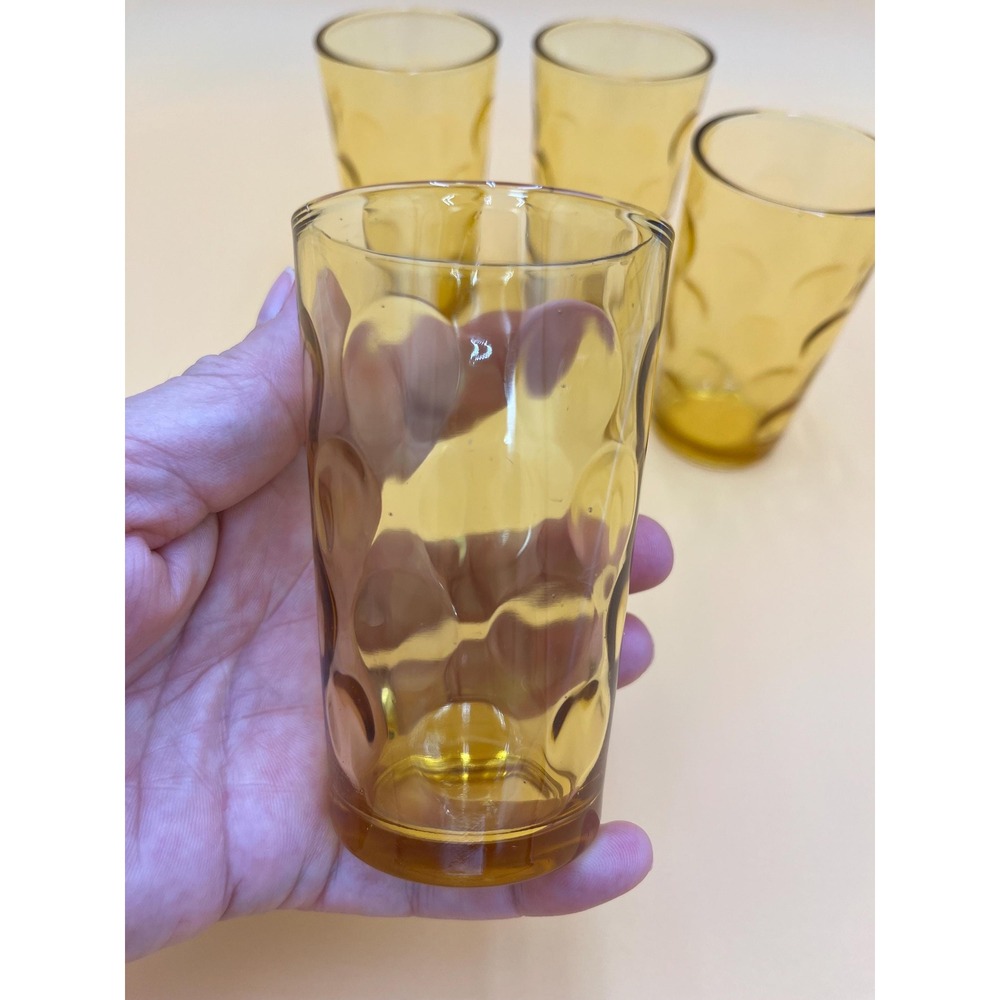 Vintage Hazel Atlas Eldorado Juice Glass Set: Amber Gold Coin Dot - Picture 5 of 10
